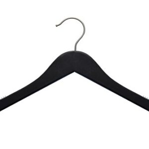 NAHANCO 20217HU 17” Flat Wooden Top Hanger with Notches, Brushed Chrome Hook, Black (Pack of 25)