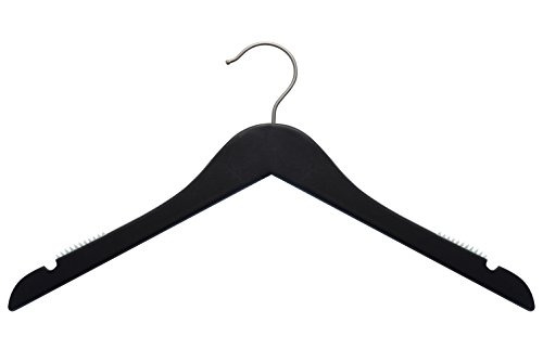 NAHANCO 20217HU 17” Flat Wooden Top Hanger with Notches, Brushed Chrome Hook, Black (Pack of 25)