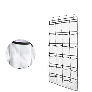 24-pocket over-the-door shoe rack and organizer, hanging closet holder storage bag with 24 large mesh pockets, white/black (white mesh)