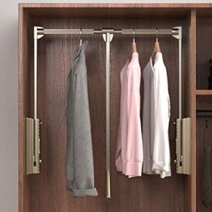 champagne drop-down wardrobe hanging rail, hanger soft reset, adjustable closet rod wardrobe lifter storage rack, save space, load 30kg (size : 510-660mm)