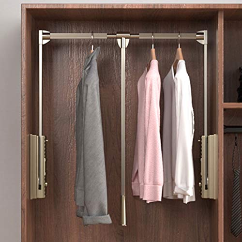 Champagne Drop-Down Wardrobe Hanging Rail, Hanger Soft Reset, Adjustable Closet Rod Wardrobe Lifter Storage Rack, Save Space, Load 30KG (Size : 510-660mm)