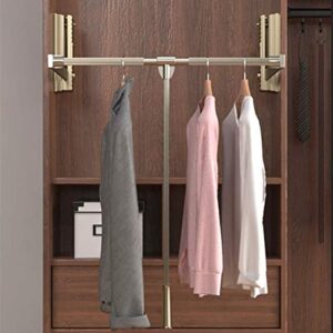 Champagne Drop-Down Wardrobe Hanging Rail, Hanger Soft Reset, Adjustable Closet Rod Wardrobe Lifter Storage Rack, Save Space, Load 30KG (Size : 510-660mm)