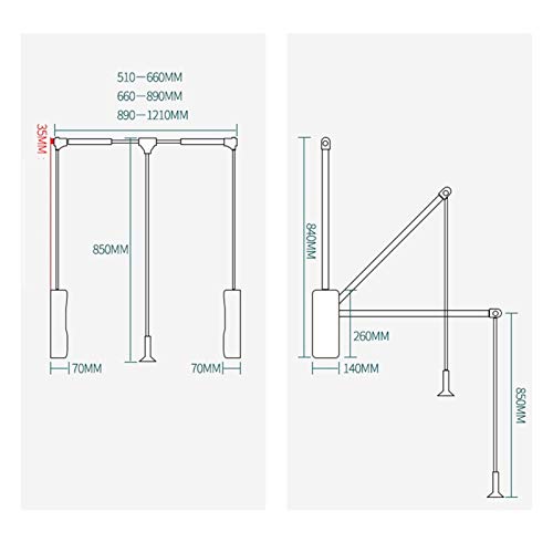 Champagne Drop-Down Wardrobe Hanging Rail, Hanger Soft Reset, Adjustable Closet Rod Wardrobe Lifter Storage Rack, Save Space, Load 30KG (Size : 510-660mm)