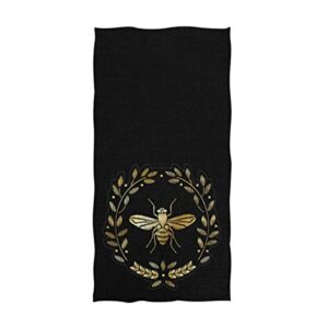 naanle stylish golden bee insect pattern soft highly absorbent large decorative hand towels multipurpose for bathroom, hotel, gym and spa (16 x 30 inches,black)