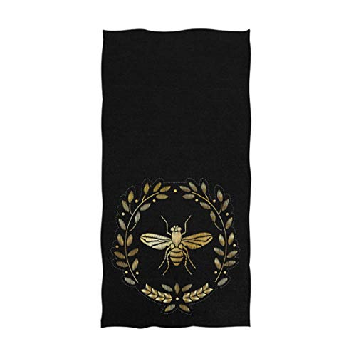 Naanle Stylish Golden Bee Insect Pattern Soft Highly Absorbent Large Decorative Hand Towels Multipurpose for Bathroom, Hotel, Gym and Spa (16 x 30 Inches,Black)