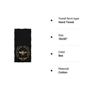 Naanle Stylish Golden Bee Insect Pattern Soft Highly Absorbent Large Decorative Hand Towels Multipurpose for Bathroom, Hotel, Gym and Spa (16 x 30 Inches,Black)