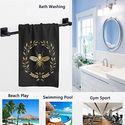 Naanle Stylish Golden Bee Insect Pattern Soft Highly Absorbent Large Decorative Hand Towels Multipurpose for Bathroom, Hotel, Gym and Spa (16 x 30 Inches,Black)