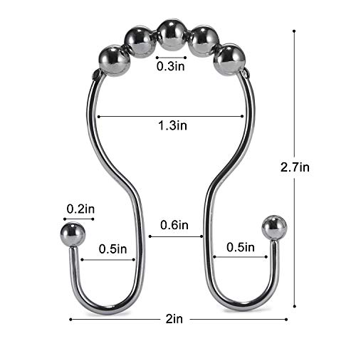 Shower Curtain Hooks, Goowin Shower Curtain Rings, Rust-Resistant Metal Double Glide Black Shower Curtain Hooks for Curtain, Shower Curtain & Liner, Set of 12 (Chrome)