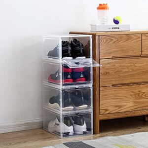 stackable shoe boxes pack of 4，foldable magnetic clear shoe storage box，easy to assemble