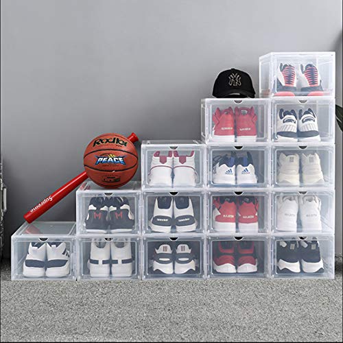 Stackable Shoe Boxes Pack of 4，Foldable Magnetic Clear Shoe Storage Box，Easy to Assemble