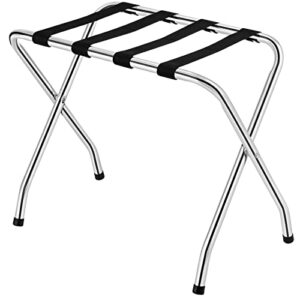 goflame folding luggage rack, chrome metal suitcase stand for guest room, bedroom, hotel, no assembly required