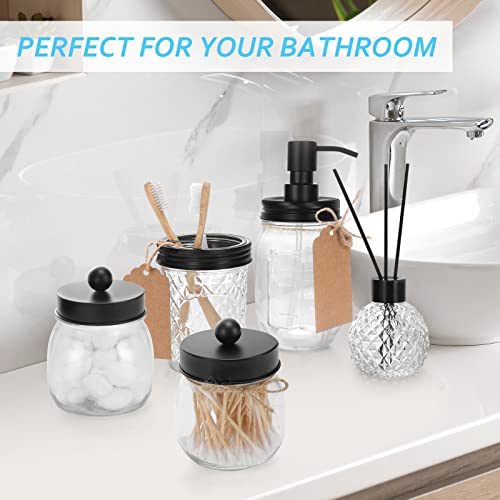 5PCS Mason Jar Bathroom Accessories Set - Mason Jar Soap Dispenser, 3 Apothecary Jars for Q-Tips & 1 Toothbrush Holder - Rustic Farmhouse, Bathroom Home Decor Clearance, Countertop Vanity Organizer