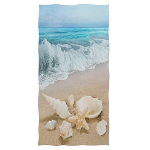 wamika beach seashell starfish hand towels sea ocean wave summer bathroom towel ultra soft absorbent multipurpose towels for hand,face,gym,sports home decor, 16x30