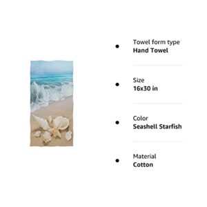 Wamika Beach Seashell Starfish Hand Towels Sea Ocean Wave Summer Bathroom Towel Ultra Soft Absorbent Multipurpose Towels for Hand,Face,Gym,Sports Home Decor, 16x30