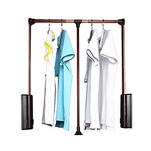 Brown Drop-Down Wardrobe Hanging Slide Rail, Adjustable Large Telescopic Wardrobe Hanger, Saving Space, Soft Reset, Bearing 30KG (Size : 890-1210mm)