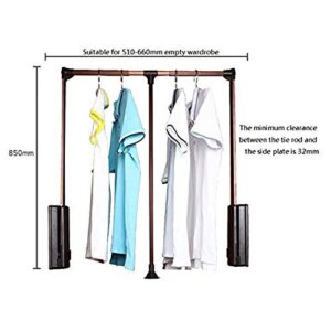 Brown Drop-Down Wardrobe Hanging Slide Rail, Adjustable Large Telescopic Wardrobe Hanger, Saving Space, Soft Reset, Bearing 30KG (Size : 890-1210mm)