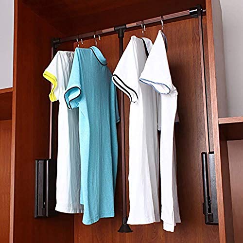 Brown Drop-Down Wardrobe Hanging Slide Rail, Adjustable Large Telescopic Wardrobe Hanger, Saving Space, Soft Reset, Bearing 30KG (Size : 890-1210mm)