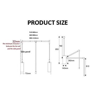 Brown Drop-Down Wardrobe Hanging Slide Rail, Adjustable Large Telescopic Wardrobe Hanger, Saving Space, Soft Reset, Bearing 30KG (Size : 890-1210mm)