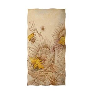 naanle chic retro honey bees and wildflowers soft large decorative eco-friendly hand towels bath towel multipurpose for bathroom, hotel, gym and spa (16" x 30",beige)