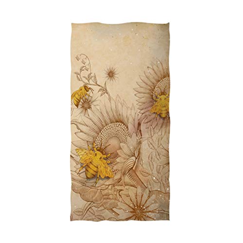 Naanle Chic Retro Honey Bees and Wildflowers Soft Large Decorative Eco-Friendly Hand Towels Bath Towel Multipurpose for Bathroom, Hotel, Gym and Spa (16" x 30",Beige)