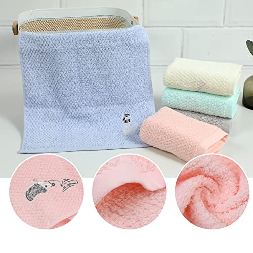 Soreca 100% Cotton Kids Facial Towels, Hand Towels and Fingertip Towels for Bathroom Towels Set Embroidered Cute Animal Pattern Children Washcloths 10inch x 20inch (Set E, 10inch x 20inch)