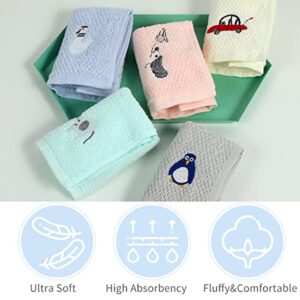 Soreca 100% Cotton Kids Facial Towels, Hand Towels and Fingertip Towels for Bathroom Towels Set Embroidered Cute Animal Pattern Children Washcloths 10inch x 20inch (Set E, 10inch x 20inch)