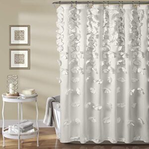 lush decor riley shower curtain bow tie textured fabric vintage chic farmhouse style bathroom decor, 0, white