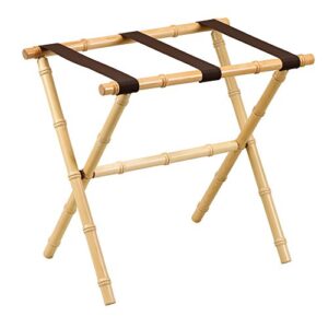 gate house furniture bamboo inspired series nylon wood luggage rack, natural/brown