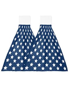 warm tour 2pcs kitchen hanging towel independence day white pentagram on navy blue,absorbent soft hand tie towel with loop usa flag stars,tea bar dish cloth dry towel for bathroom