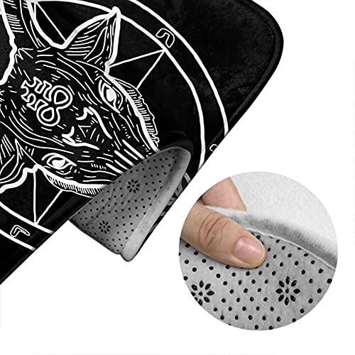 WONDERTIFY Pentagram Demon Bathroom Antiskid Pad Baphomet Satanic Goat Head Symbol Tattoo 3 Pieces Bathroom Rugs Set, Bath Mat+Contour+Toilet Lid Cover White Black