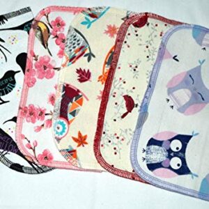 1 Ply Owls & Birds Fun Flannel Washable Kids Lunchbox Napkins 8x8 inches 5 Pack - Little Wipes (R) Flannel