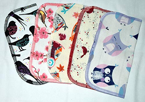 1 Ply Owls & Birds Fun Flannel Washable Kids Lunchbox Napkins 8x8 inches 5 Pack - Little Wipes (R) Flannel