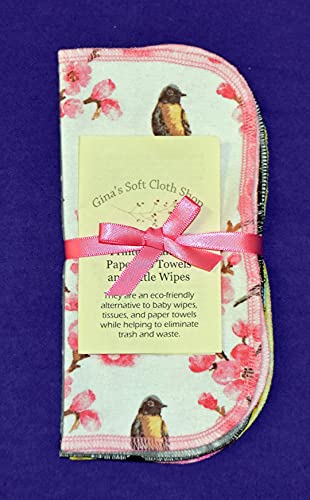 1 Ply Owls & Birds Fun Flannel Washable Kids Lunchbox Napkins 8x8 inches 5 Pack - Little Wipes (R) Flannel