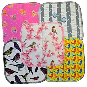 1 Ply Owls & Birds Fun Flannel Washable Kids Lunchbox Napkins 8x8 inches 5 Pack - Little Wipes (R) Flannel