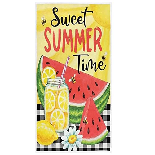 Watermelon Lemon Hand Bath Towel Sweet Summer Time Kitchen Bathroom Faucet Towel Black White Buffalo Plaid Fingertip Towel Set Highly Absorbent SPA Gym Guest Shower Towels 16x30 in Holiday Decoration