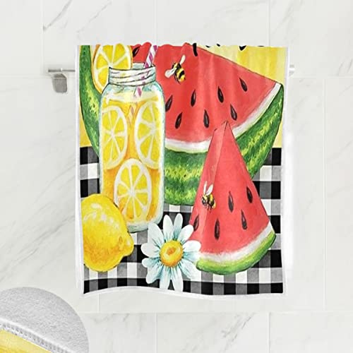 Watermelon Lemon Hand Bath Towel Sweet Summer Time Kitchen Bathroom Faucet Towel Black White Buffalo Plaid Fingertip Towel Set Highly Absorbent SPA Gym Guest Shower Towels 16x30 in Holiday Decoration