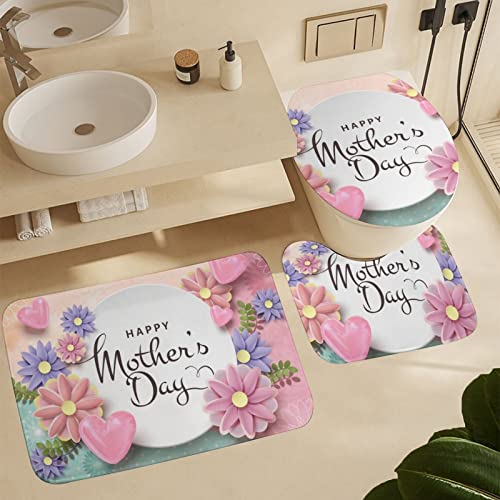 Roargy Bathroom Rugs Sets 3 Piece Bath Mat Mother's Day Machine Wash Absorbent Soft Shower Tub Mat Toilet Non-Slip Home Decor Gifts for Girlfrend,15''×25''