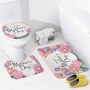 Roargy Bathroom Rugs Sets 3 Piece Bath Mat Mother's Day Machine Wash Absorbent Soft Shower Tub Mat Toilet Non-Slip Home Decor Gifts for Girlfrend,15''×25''