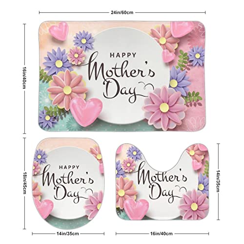 Roargy Bathroom Rugs Sets 3 Piece Bath Mat Mother's Day Machine Wash Absorbent Soft Shower Tub Mat Toilet Non-Slip Home Decor Gifts for Girlfrend,15''×25''