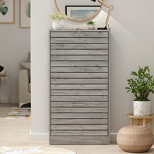 Overstock Shoe Cabinet with Flip Drawer for Entryway Rack Storage Organizer Grey