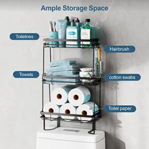 iSPECLE Over The Toilet Storage, 3 Tier Over Toilet Bathroom Organizer No Drilling Toilet Storage Easy to Install, Add Space for Small Bathroom, Black