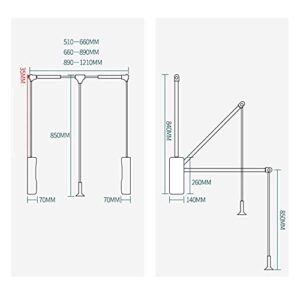 Drop-Down Wardrobe Hanging Rail, Aluminum Closet Storage Rack Drying Rack, Adjustable Closet Rod Wardrobe Lifter Storage Rack, Adjustable 510-1210mm, Load 30KG (Size : 510-660mm)