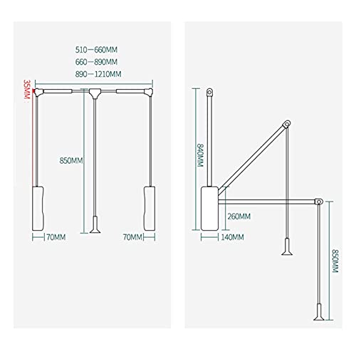 Drop-Down Wardrobe Hanging Rail, Aluminum Closet Storage Rack Drying Rack, Adjustable Closet Rod Wardrobe Lifter Storage Rack, Adjustable 510-1210mm, Load 30KG (Size : 510-660mm)