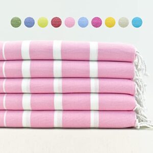 agah home hand towel, face towel, kitchen towel, dish towel, cotton towel, monogrammed towel, 20x40 in turkish peshkir, kalın cizgi peshkir (pink)