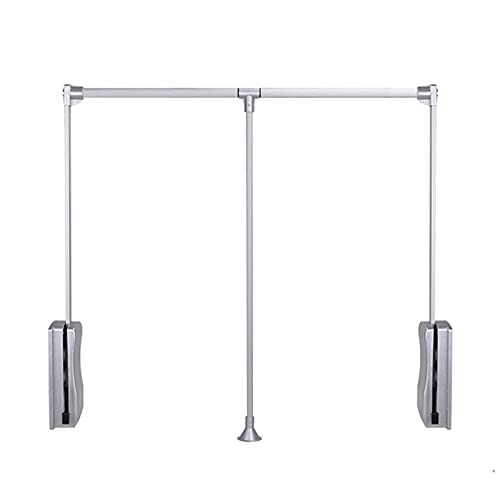 Silver Drop-Down Wardrobe Hanging Rail, Adjustable Closet Lifter Storage Shelf, Soft Reset, Space Saving, 30KG Load (Size : 870-1100mm)