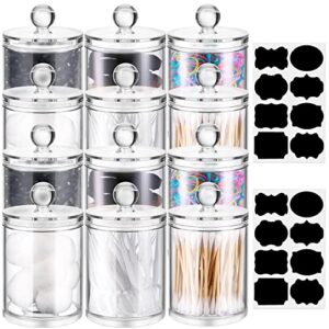 12 pack cotton ball dispenser clear apothecary jars with labels acrylic cotton swab holder transparent cotton ball container round flosser organizer cotton balls storage bathroom canisters