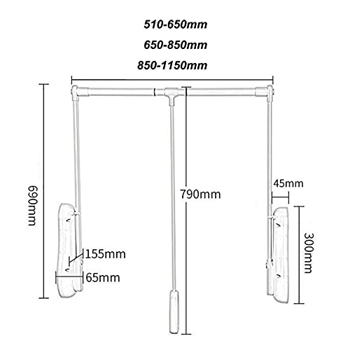 Pull-Down Wardrobe Hanger, Adjustable Closet Rod Wardrobe Lifter Storage Rack, Large Telescopic Hanger, Save Space, Can Bear 30KG (Size : 850-1150mm)