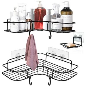 yoleto corner shower caddy bathroom organizer shower shelf for inside shower with soap dish holder and hooks, shower shelves bathtub basket rack for shampoo organization storage accessories, black