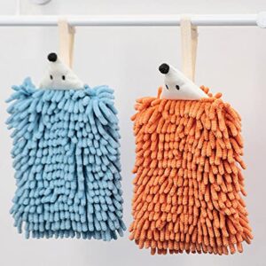 GTONEE 7pcs Soft Chenille Hanging Hand Towels ,Quick Dry Hand Bath Towel, Cute Hedgehog Hand Towel, Bathroom Hand Towels with Hanging Loop, Absorbent Kitchen Hand Towels, Dustproof No Dandruff