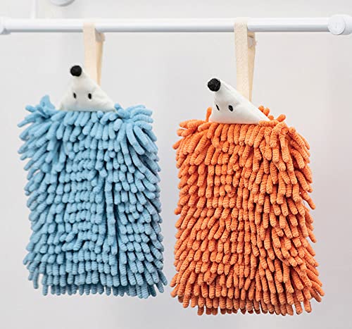 GTONEE 7pcs Soft Chenille Hanging Hand Towels ,Quick Dry Hand Bath Towel, Cute Hedgehog Hand Towel, Bathroom Hand Towels with Hanging Loop, Absorbent Kitchen Hand Towels, Dustproof No Dandruff